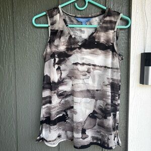 Vera Wang Abstract Print Tank Top Sleeveless Black White Gray Rayon Blend - XS